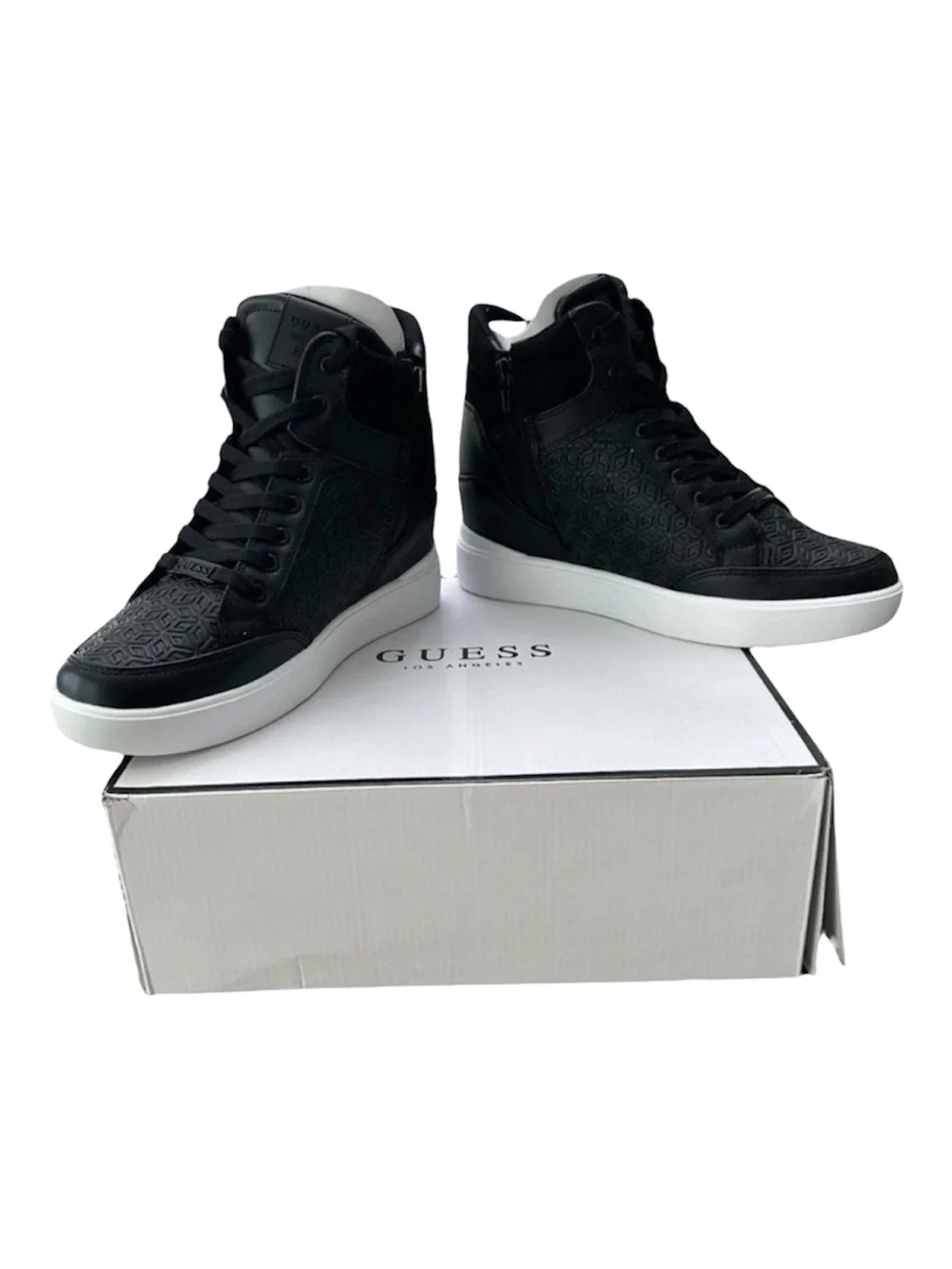 GUESS Blairin 4 Black Hidden Wedge High Top Sneakers Zip NWT 9.5